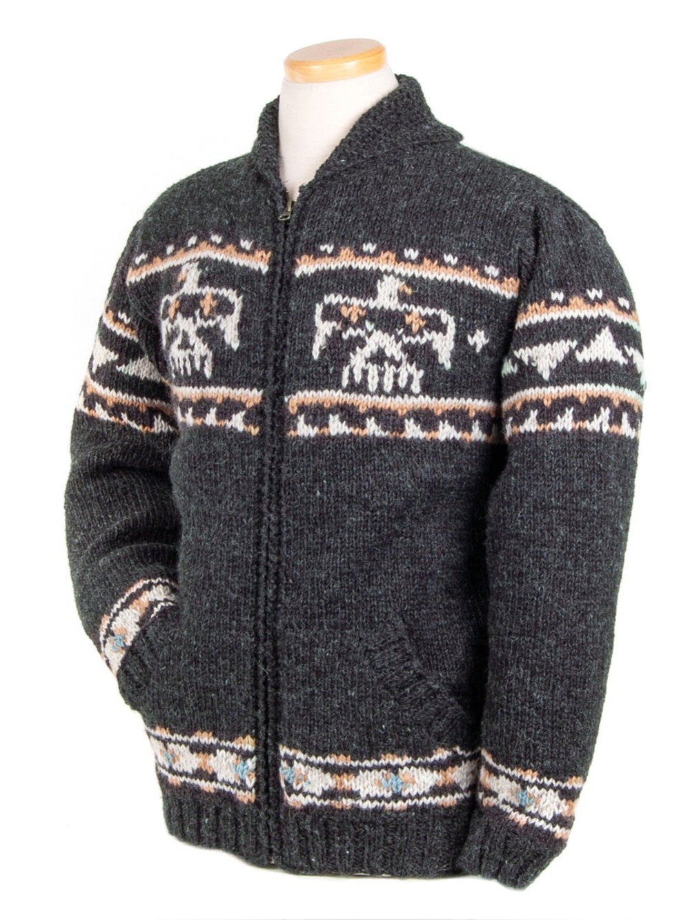 Lost Horizons Nepal 100% Wool Knit Eagle Sweater Woven Tribal Pattern Mens Large